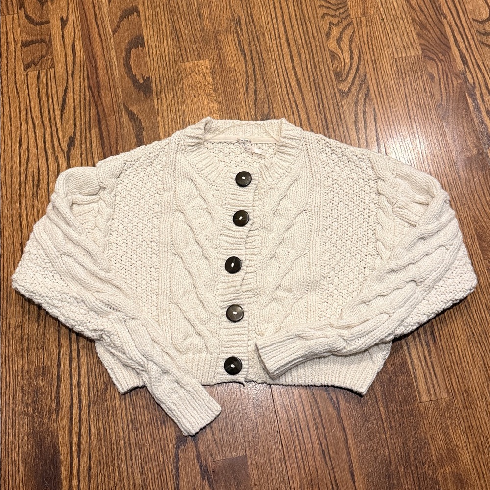 Free People Cream Cable Knit Button-Front Cardigan - Picture 6 of 6